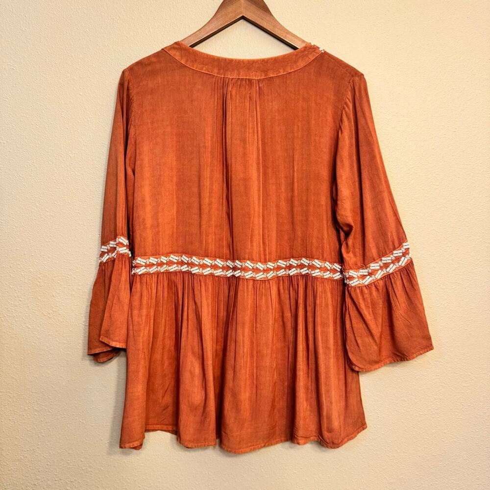 NWT Y2K Oso Casuals Embroidered Boho Peasant Tunic Top – Women's L – Rust Orange - Picture 4 of 8
